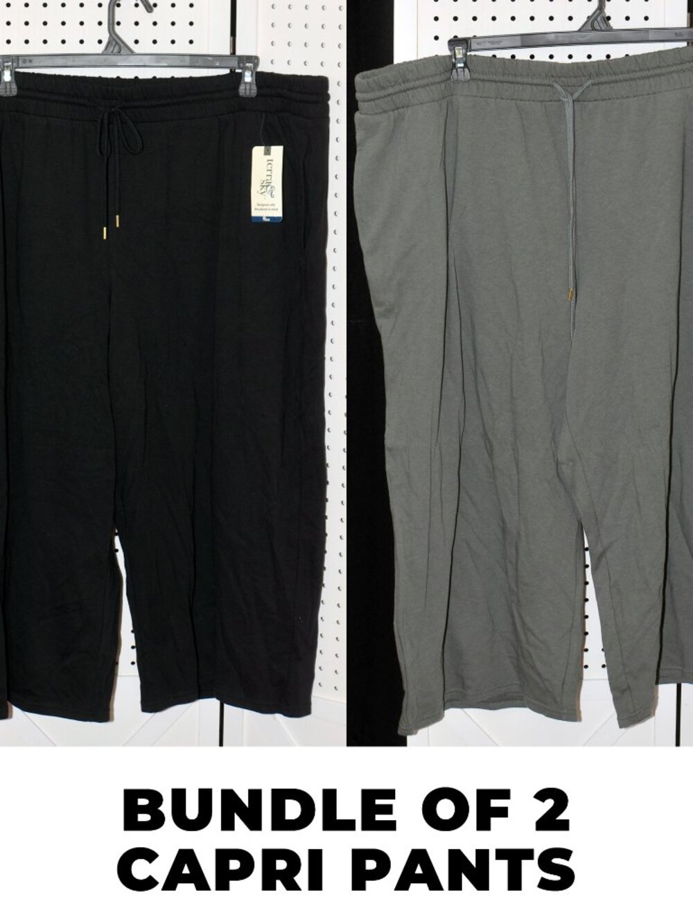 BUNDLE OF 2! Plus Size 3X (24W-26W) - Black Soot & Green Midnight Cropped Capri